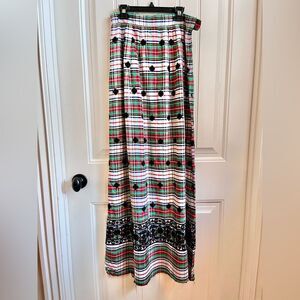 Neiman Marcus vintage plaid maxi long skirt embroidered red green small
